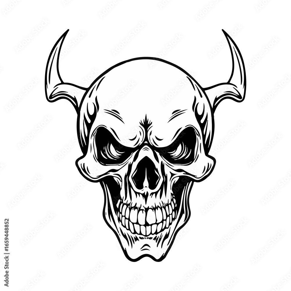 Obraz premium skull devil sketch vector illustration