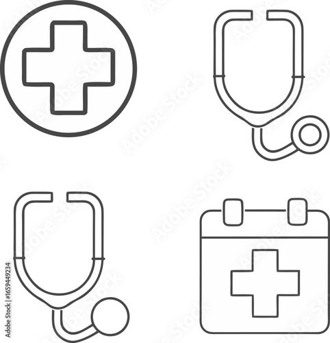 Medical icons including stethoscope map pin calendar and hearing aid