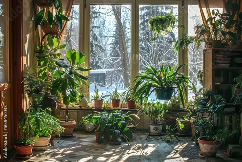A cozy and stylish interior winter garden, for plants in a warm room, an ideal space for relaxation and cozy evenings  