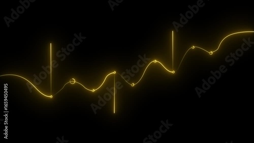 a stylized representation of an electrocardiogram ECG waveform displayed in bright red against a black background. The waveform exhibits sharp peaks and troughs, which are characteristic of heartbeat