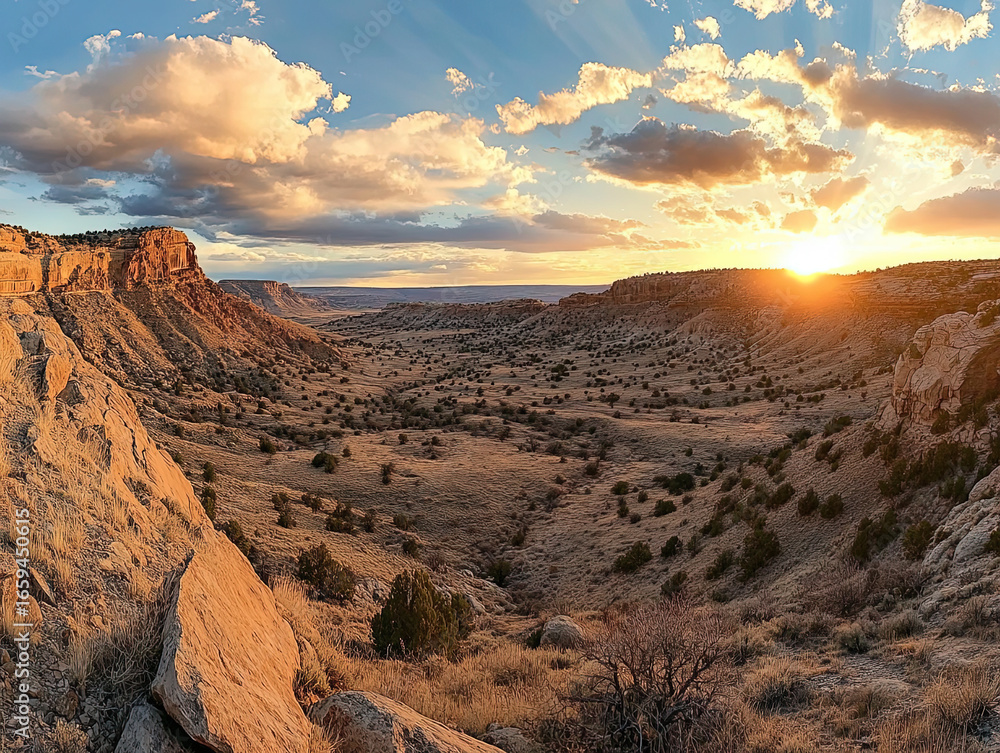 Naklejka premium Barren Rock Valley at Sunset Wide OpenSpace