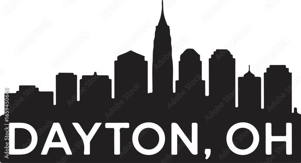 Fototapeta premium Dayton Ohio Skyline | Black Silhouette Vector Cityscape on White Background