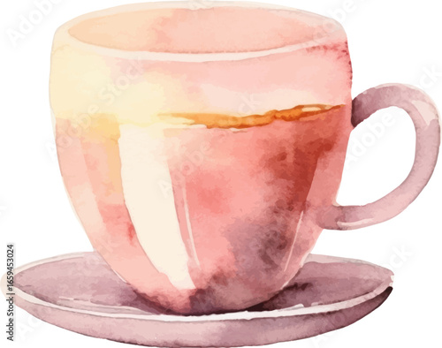 Watercolor painted coffee cup. Hand drawn design element isolated on white background.