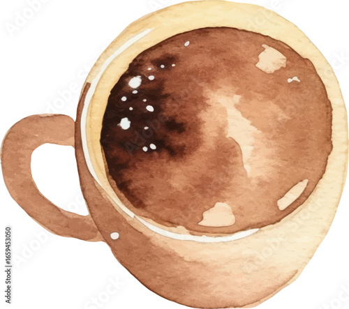 Watercolor painted coffee cup. Hand drawn design element isolated on white background.