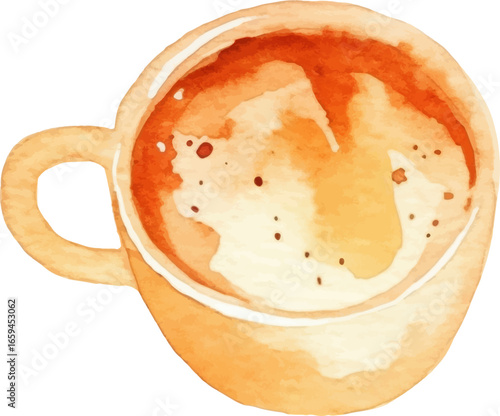 Watercolor painted coffee cup. Hand drawn design element isolated on white background.
