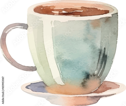 Watercolor painted coffee cup. Hand drawn design element isolated on white background.