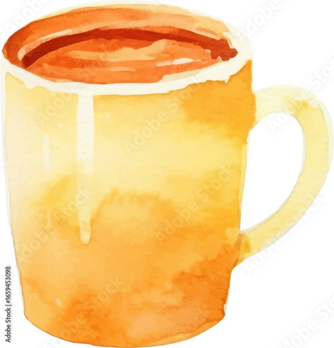 Watercolor painted coffee cup. Hand drawn design element isolated on white background.