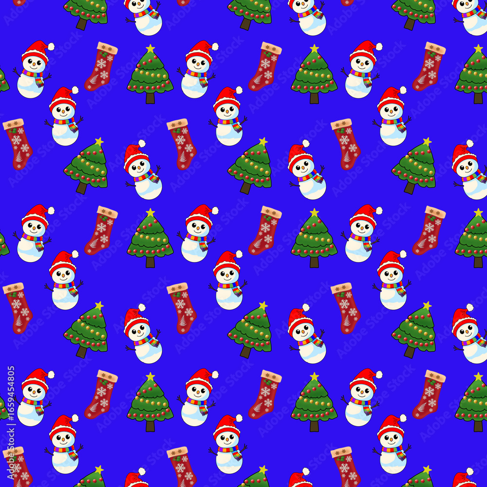 Naklejka premium Cute Christmas pattern, vector illustration, fabric pattern, wrapping paper pattern, wallpaper, background