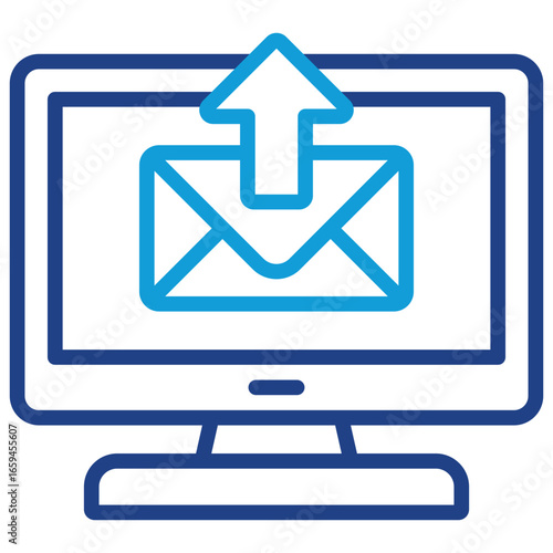 Send Email Online Line Dual Tone Icon Design Vector - Computer screen with outgoing envelope, representing web-based email sending