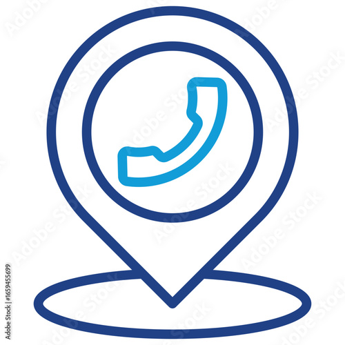Contact Location Line Dual Tone Icon Design Vector - Map pin with a phone icon, symbolizing a business contact point or reachable location