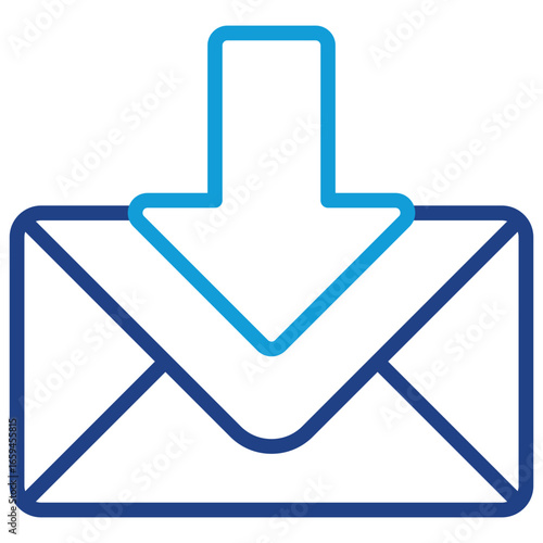 Inbox Line Dual Tone Icon Design Vector - Envelope with downward arrow, indicating message receipt or inbox download