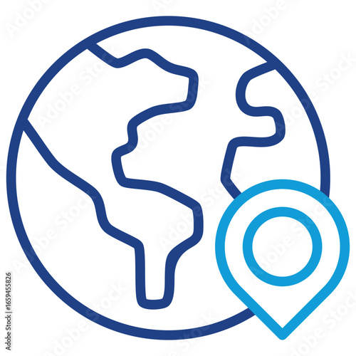 Global Location Line Dual Tone Icon Design Vector - Globe with location pin, symbolizing international or regional office locations