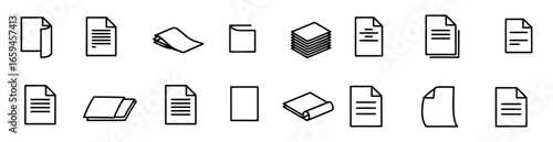 Vector art of collection of document and paper icons, showcasing different types of documents, forms, and sheets for various purposes and applications
