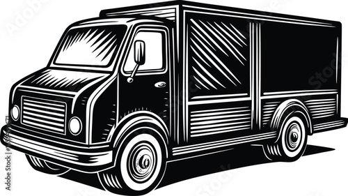 Vector illustration of a cargo van or delivery truck, perfect for transporting goods, products, or services. Ideal for business
