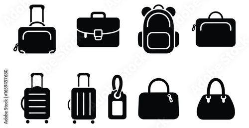 Vector art of collection of various bags and suitcases, showcasing different styles and designs for travel, work, and everyday use, perfect for any occasion