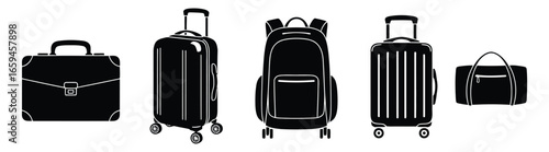 Vector art of diverse collection of travel bags and luggage, featuring briefcases, suitcases, backpacks, and duffel bags for all your travel needs