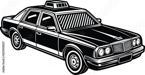 Vintage Taxi Illustration Classic Car for Urban Transportation and Cityscape Design