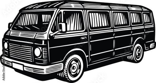 Stylish Black Van Illustration A Detailed Vector Graphic of a Classic Passenger Vehicle for Travel and Transportation