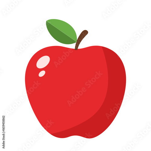 A stylized illustration of a single red apple with leaves.