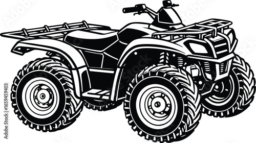 Dynamic all-terrain vehicle illustration ready for off-road adventure. Iconic quad bike design perfect for extreme sport, outdoor recreation, and thrilling exploration visuals.