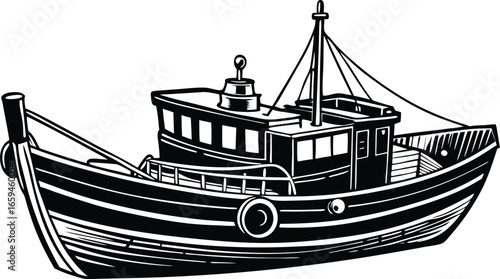 Vintage Fishing Boat Illustration - A Classic Nautical Vessel for Maritime Art and Design