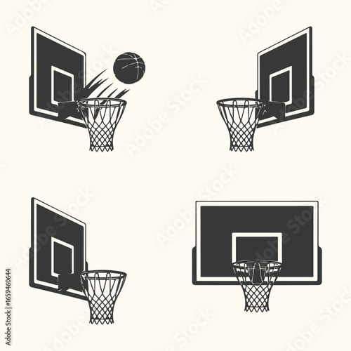 A blue vector basketball backboard with a net and orange hoop is set against a cloudy sky, ready for a team's next shot at a winning score