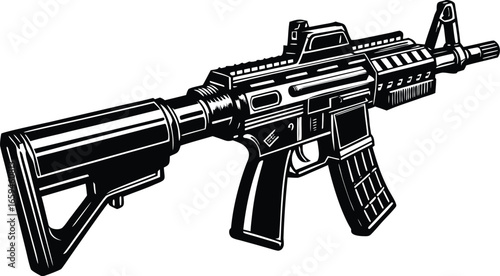 Detailed illustration of a modern battle rifle, perfect for graphic design projects related to military themes.