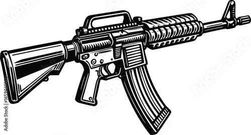 Detailed illustration of an assault rifle, perfect for design projects, showcasing the intricacies of the firearm