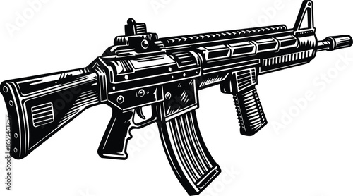 Squad Automatic Weapon Illustration Detailed Vector Graphic of a Modern Assault Rifle