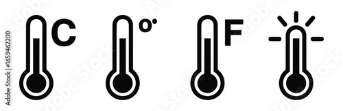 Vector art of thermometer icons displaying temperature scales a visual representation of celsius and fahrenheit, hot and cold weather conditions