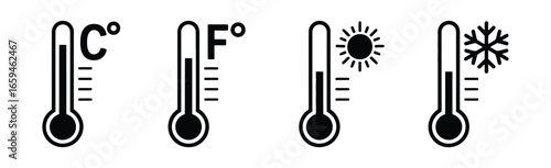 Vector art of thermometer icons displaying temperature scales a visual representation of celsius and fahrenheit, hot and cold weather conditions