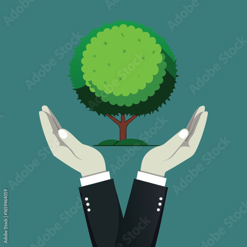 Hands holding a green tree life