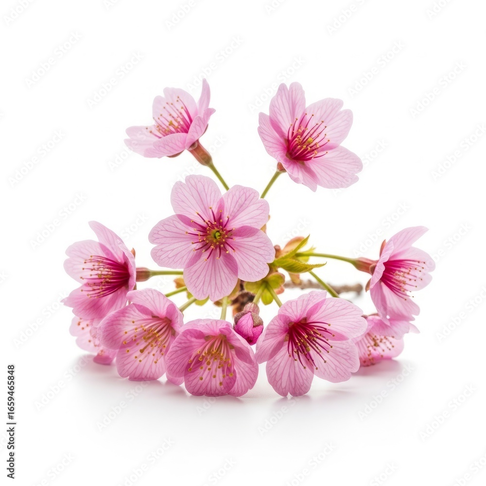 Obraz premium Delicate Pink Cherry Blossoms on White Background