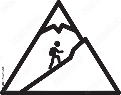 Mountain Hiking Icon – Climber on Peak Adventure Symbol