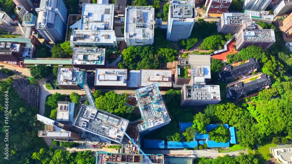 Skyview of standalone single storey high rise buildings under ...