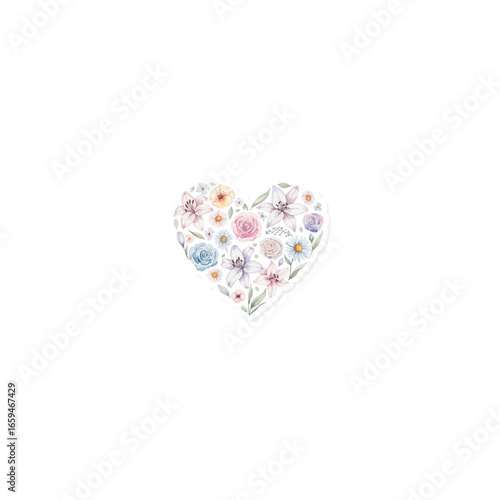 Floral heart watercolor sticker