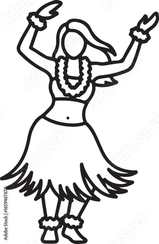 Hula dancer in grass skirt and lei outline hawaii polynesian