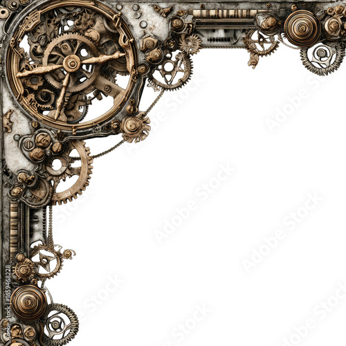 Ornate steampunk corner design with gears and cogs