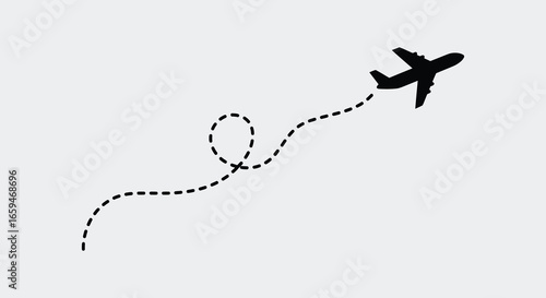 Airplane flying in the sky with a dotted line trail behind it