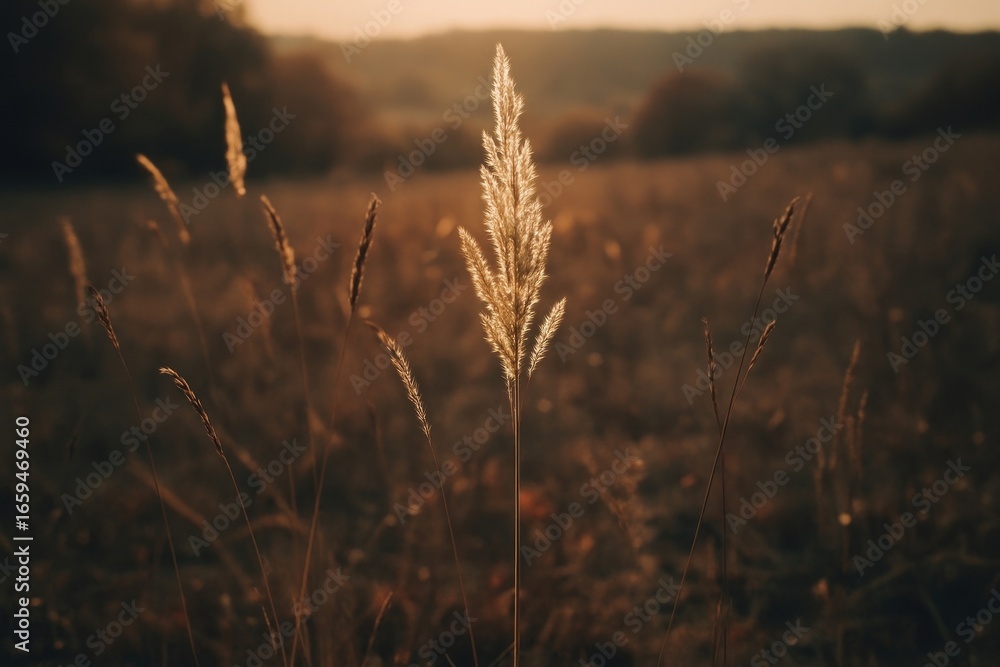 Fototapeta premium Golden grass in sunset field
