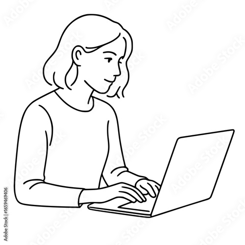 Simple line  of woman with laptop