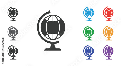 Colorful globe icons in various colors on a white background