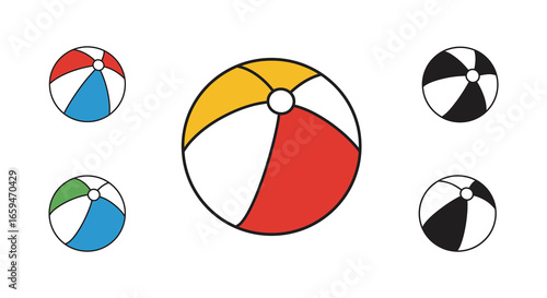 Colorful beach balls in different patterns and sizes
