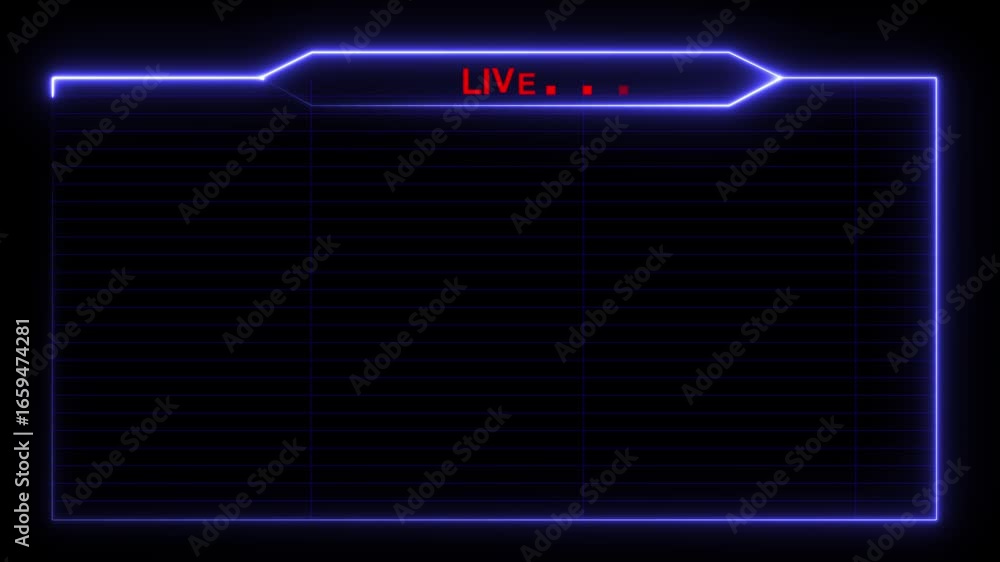 neon loading circle and live streaming neon text frame animation box ...