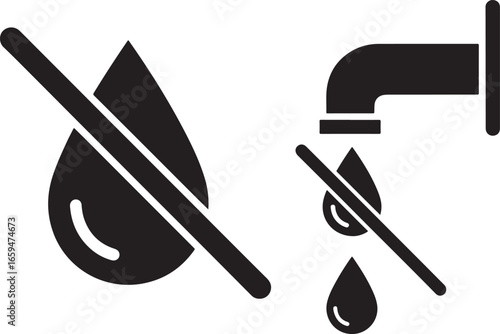 No Water Icon – Prohibited Tap Symbol with Droplet Restriction