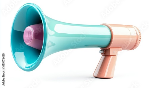 3D pastel-colored megaphone against a clean background, symbolizing modern communication strategies and marketing announcements, Generative AI