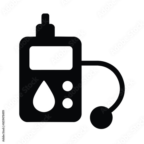 Black icon of a blood glucose meter with a tube and cuff diabetes medical device