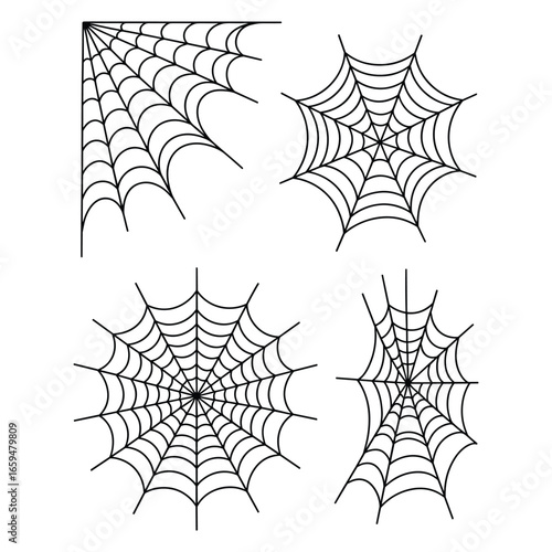 Spider Web Vector Set. Halloween Spiderweb Illustration Collection