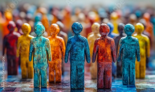 Diverse crowd of stylized people, emphasizing social equity, fairness, inclusion, and equal opportunities in society regardless of individual differences, Generative AI