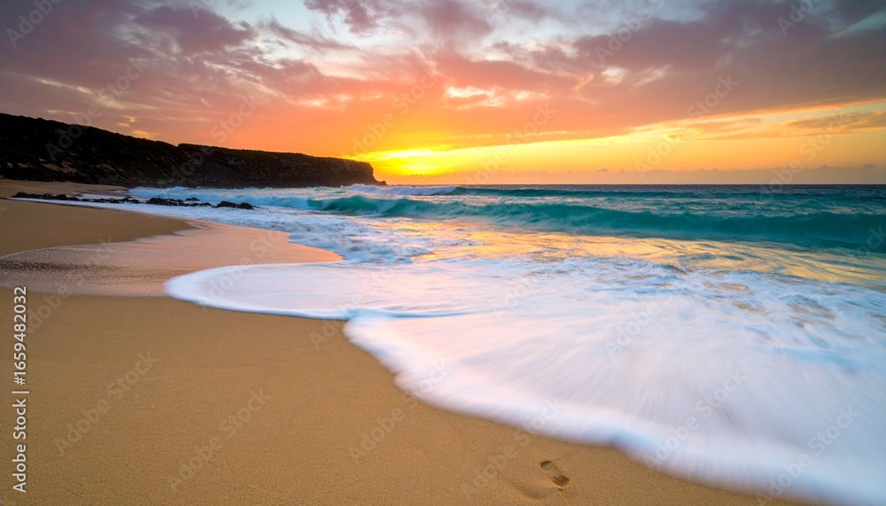 Obraz premium sunset over the beach with tide 